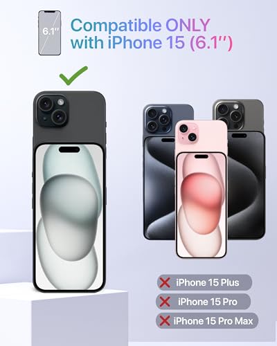 TORU CX SLIM の iPhone 15 用 ケース、二層保護カードホルダースロットウォレットバックカバー、ストラップとミラー付き - ブラック