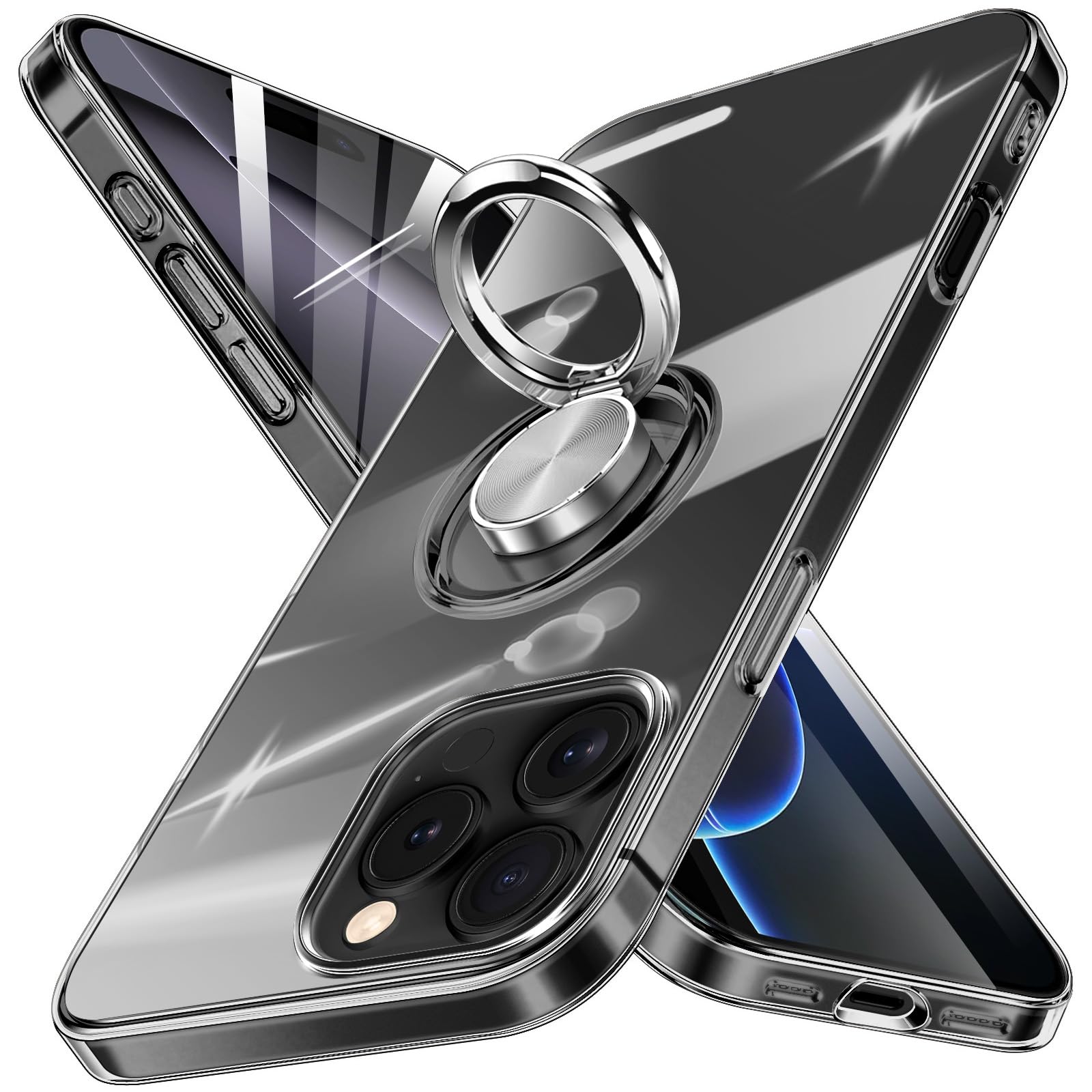 iPhone 16 Pro 用 ケース リング 透明 クリア アイフォン16 pro カバー 16 プロ スマホケース 耐衝撃 ストラップホール付き あいふぉん16 pro ケース 薄型 スタンド機能 tpu 軽量 6.3インチ クリアケース アイホン16pro カバー 全透明